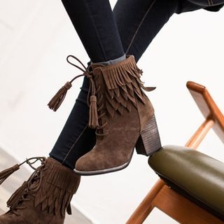 VIVIER Fringed-Detail Chunky-Heel Boots