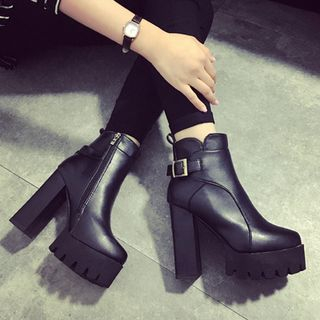 Chryse Buckled Platform Heeled Ankle Boots