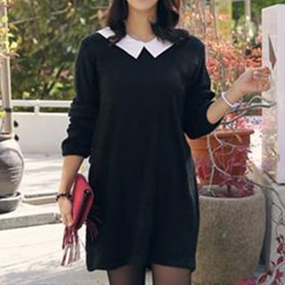 Champi Contrast Collared Long-Sleeve Dress