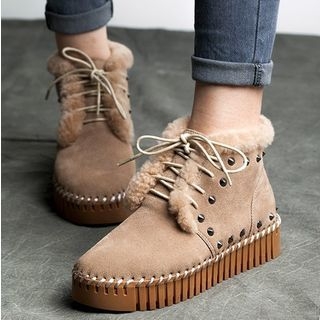 MIAOLV Genuine Suede Studded Ankle Boots