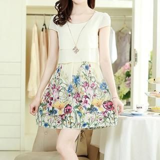 Romantica Short-Sleeve Floral Hem Dress