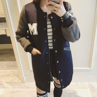 Colorful Shop Applique Paneled Long Baseball Jacket