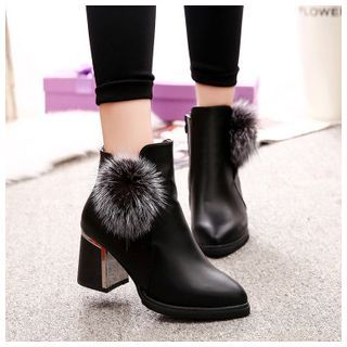 Sunsteps Pom Pom Block Heel Ankle Boots