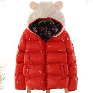 TOJI Ear-Accent Embroidered Puffer Hooded Jacket