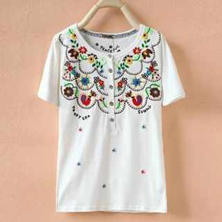 Cute Colors Embroidered Henley
