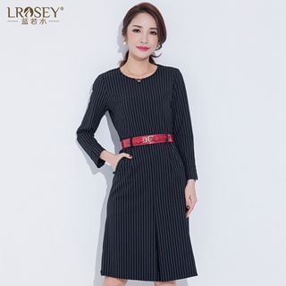 LROSEY Long-Sleeve Striped Belted Dress