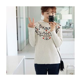 LEELIN Raglan-Sleeve Floral Embroidered Sweater