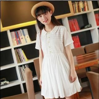 Moricode Short-Sleeve Embroidered A-Line Dress