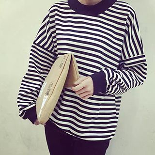 Eva Fashion Stripe Drop-Shoulder Fleece-Lined Pullover