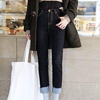 Seoul Fashion Fray-Hem Straight-Cut Jeans