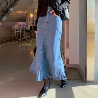 Godet Denim Long Mermaid Skirt