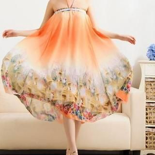 Sayumi Halter Floral Print Chiffon Dress