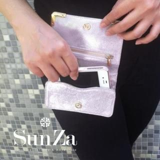 SunZa Genuine Leather Pouch Champagne Silver - One Size