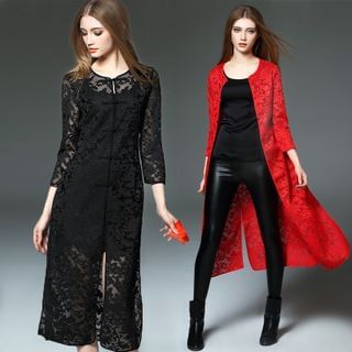 Y:Q Chinese-Style 3/4-Sleeve Lace Dress