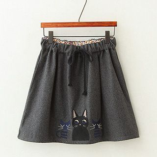 ninna nanna Embroidered Cat Woolen Skirt