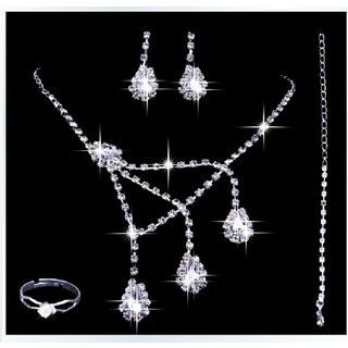 Posh Bride Bridal Set: Rhinestone Necklace + Earrings + Ring + Bracelet