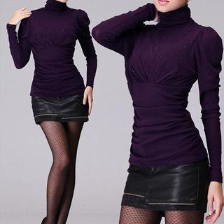 Fashion Street Ruched Turtleneck Long-Sleeve Top