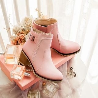 Pastel Pairs Faux Leather Block Heel Short Boots