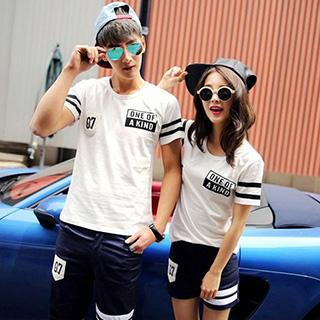 Azure Short-Sleeved Print Couple T-Shirt