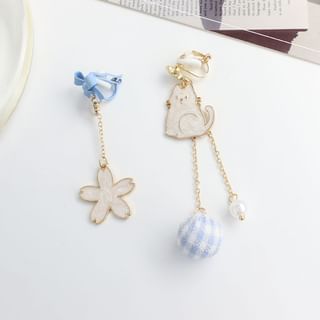 Cat Floral Asymmetrical Alloy Dangle Earring