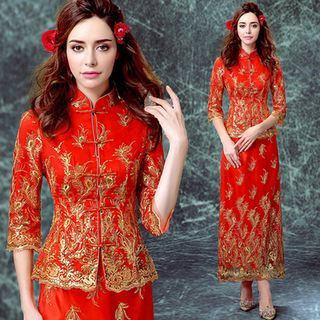 Angel Bridal Embroidered Sequined Cheongsam Evening Gown