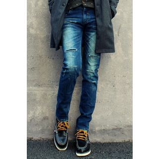 Ohkkage Straight-Cut Distressed Jeans