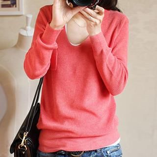 Coralie Long-Sleeve V-Neck Knit Top