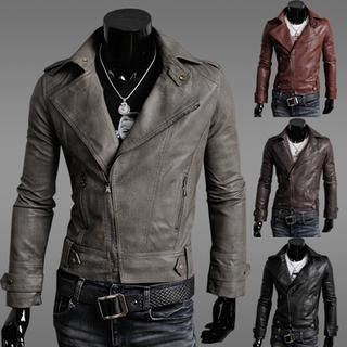 Bay Go Mall Faux-Leather Zip Jacket