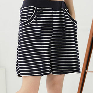 RingBear Elastic-Waist Striped Cotton Shorts