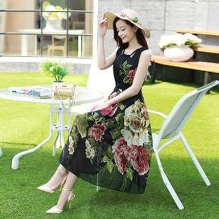 AiSun Sleeveless Floral Print Midi Dress