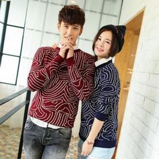 Simpair Couples Grain Color Mixed Hedging Sweater