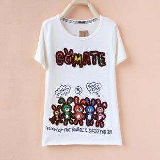 Cute Colors Short-Sleeve Rabbit Print T-Shirt