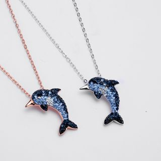 Rhinestone | Sterling | Necklace | Dolphin | Pendant | Silver