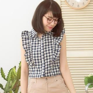 Tokyo Fashion Ruffle-Trim Sleeveless Check Blouse