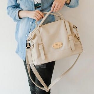 Plate-Accent Belted Satchel