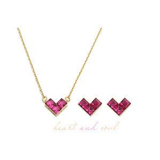 soo n soo Set: Crystal Stone Heart Earrings + Necklace