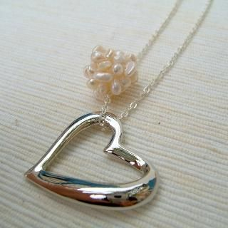 MyLittleThing Pearl Cron Heart Shape Necklace Silver - One Size