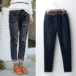 P.E.I. Girl Embroidery Drawstring Jeans
