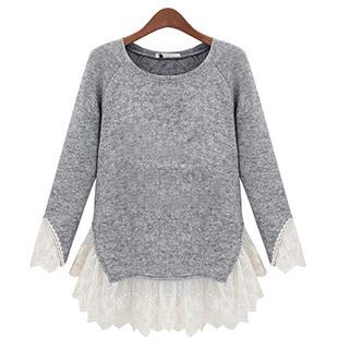 Eloqueen Long-Sleeve Lace Panel Knit Top