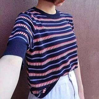 Eva Fashion Striped Short-Sleeve Knit Top