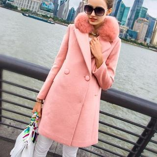 SEYLOS Faux-Fur Collar Double Breasted Coat