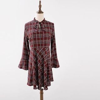 X:Y Long-Sleeve Plaid Frilled Dress