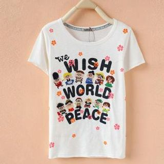 Cute Colors Short-Sleeve Round-Neck Applique T-Shirt