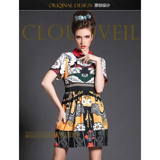 Ovette Short-Sleeve Collared Print Dress