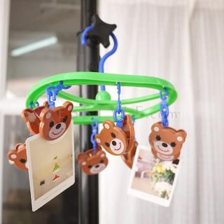 Doodles - Daiso Bear Mini Hanger with 8 Pinches Green