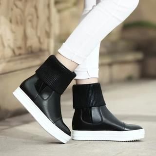 JY Shoes Genuine Leather Hidden Wedge Ankle Boots