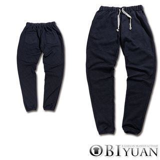 OBI YUAN Plain Drawstring Gather-cuff Brushed Pants