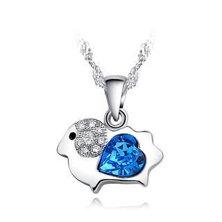 BELEC 925 Sterling Silver Chinese Zodiac Ram Pendant with Blue Swarovski Element Crystal and Necklace