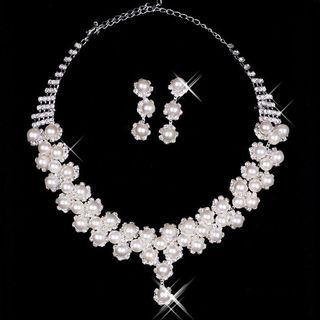 Nobella Set: Faux Pearl Necklace + Earrings