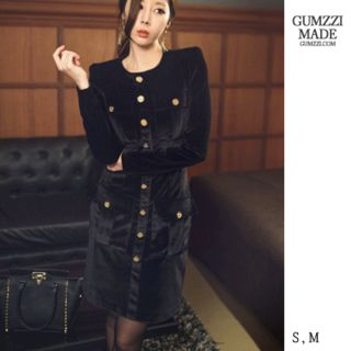 GUMZZI Metallic-Button Velvet Sheath Dress